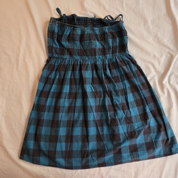 Kimchi Blue Teal Blue Plaid Flannel 90s Grunge Punk Minidress Ruffle Smocked - Picture 9 of 11
